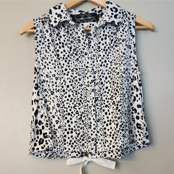 Code x mode sleeveless leopard print button shirt Sz small open back &‎ tie - Picture 1 of 8